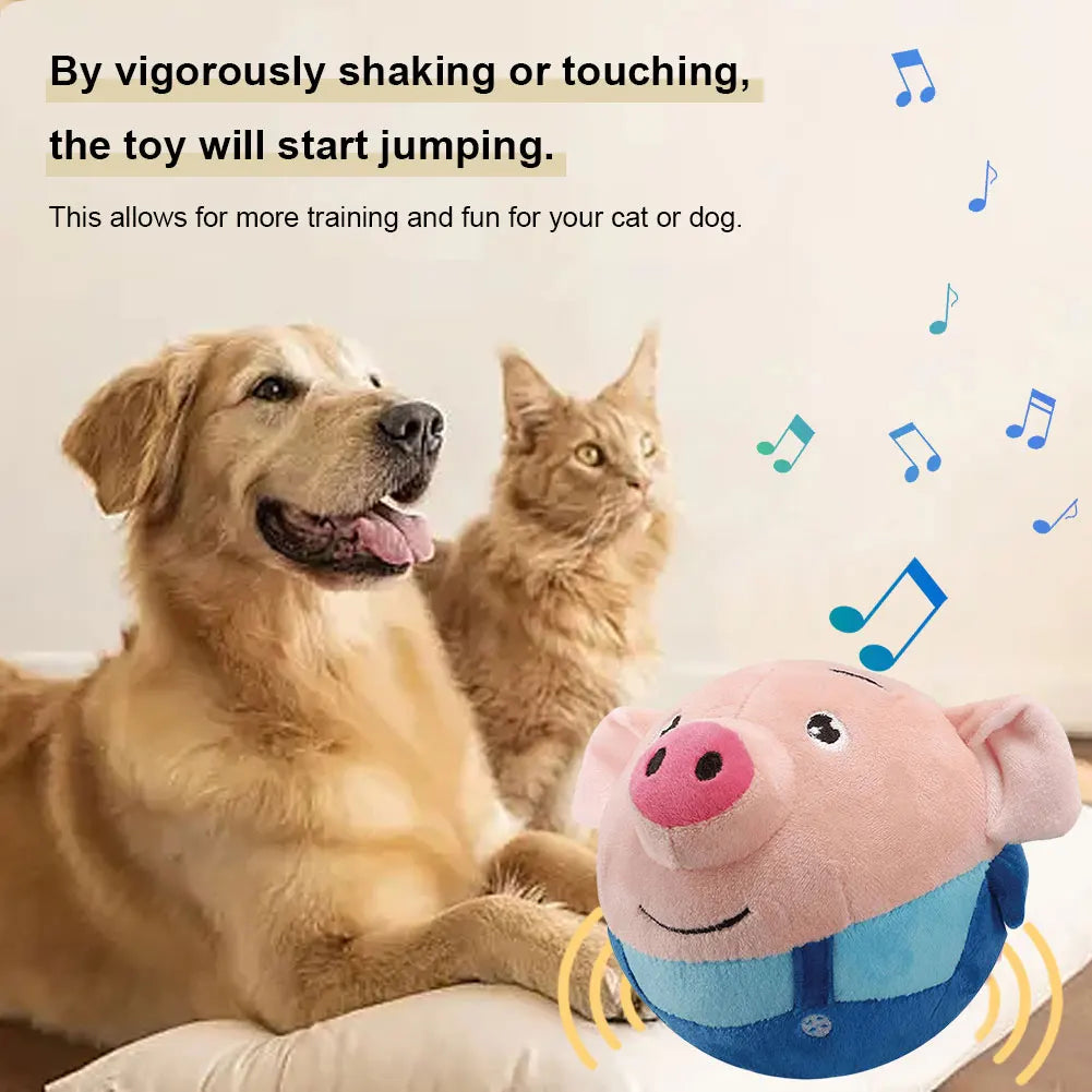 Cartoon Pig Active Moving Pet Plush Toy Washable Interactive Dog Toys USB Rechargeable Pet Bouncing Balls for Dogs Cats