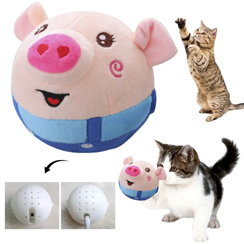 Cartoon Pig Active Moving Pet Plush Toy Washable Interactive Dog Toys USB Rechargeable Pet Bouncing Balls for Dogs Cats