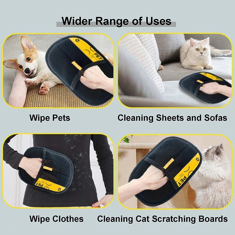 Pet Hair Remover Gloves Electrostatic for Cats Dogs, Reusable Washable Grooming Glove with 2-in-1 Lint Roller Brush - Safe Non-T