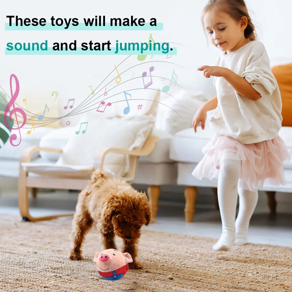 Cartoon Pig Active Moving Pet Plush Toy Washable Interactive Dog Toys USB Rechargeable Pet Bouncing Balls for Dogs Cats
